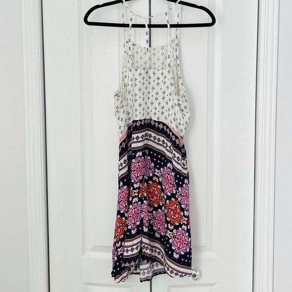 H&M multi-patterned halter white and purple boho mini dress - Picture 4 of 11